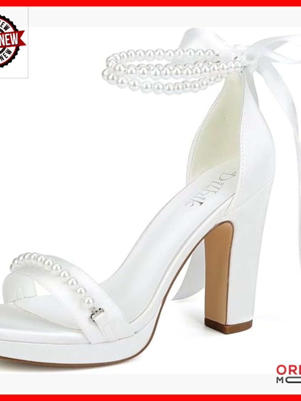 Pearl Platform Wedding Sandals Chunky Heel Bridal Shoes Satin